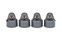 Four grey aluminium GT-Maxx shock caps for Traxxas RC vehicles arranged in a row against a white background.