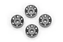 Four grey aluminium Traxxas Pro Scale wheel washers arranged in a diamond pattern on a white background.