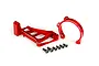 Traxxas red anodized aluminium motor mount assembly with mounting hardware on a white background.
