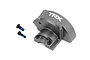 Traxxas grey aluminium gear cover with two mounting screws on a white background.