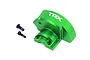 A bright green anodized aluminium gear cover for Traxxas RC vehicles, featuring the TRX logo and two included black mounting screws.