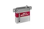 MKS HV 6160 low profile RC servo with a silver and red aluminium case against a white background.