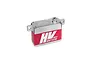 MKS HV747R low profile RC servo with a red and silver aluminium case, shown from a high angle against a white background.