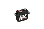 MKS HV69 micro coreless metal geared servo with black plastic casing and white and red branding on a white background.