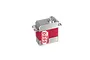 MKS DS95 micro servo with a silver and red aluminium case, showing the output shaft and mounting tabs.