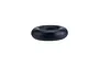 A single small black rubber O-ring seal isolated on a white background.