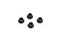 Four small black flanged metal hub carrier collars arranged in a diamond pattern on a white background.