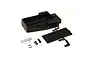 Kyosho black radio box set including the main plastic housing, lid, and various mounting hardware components on a white background.