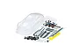 Kyosho 1/10 Mercedes AMG GT3 2020 clear polycarbonate RC body shell with included plastic parts, decal sheet, and hardware accessories on a white background.