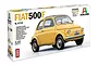 Italeri 1/12 scale Fiat 500 F plastic model kit box featuring a yellow Fiat 500 F car on the front.