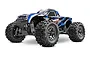 Traxxas Stampede 4x4 VXL RC monster truck in blue and black livery with large off-road tires, shown from a low angle against a white background.