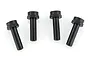 Four black plastic bumper support posts for an RC car, arranged in a row against a white background.