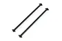Two black metal RC drive shafts with ball joints at each end, isolated on a white background.