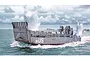 An illustration of an LCM 3 landing craft moving through choppy water with two soldiers manning machine guns, representing a D-Day beach landing scene.