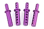 Four purple anodized aluminium RC car body posts arranged vertically on a white background.