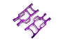Two purple anodized aluminium rear lower suspension arms for an RC car, shown from a top-down perspective against a white background.