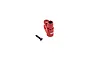 A red anodized aluminium servo horn and a single black machine screw on a white background.