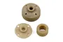 Team Associated differential and idler gear set components made of tan plastic, including a main gear, a cover plate, and a smaller idler gear.