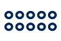 Ten blue anodized aluminium washers arranged in two rows of five against a white background.