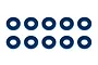 Ten blue anodized aluminium washers arranged in two rows of five against a white background.
