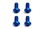 Four blue anodized aluminium button head screws with hex sockets arranged in a square pattern against a white background.