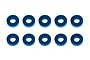 Ten identical blue anodized aluminium washers arranged in two rows of five on a white background.