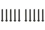 Ten black metal button head screws arranged in two rows of five against a white background.