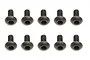 Ten black metal button head screws arranged in two rows of five against a white background.