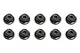 A set of ten black aluminium flanged nyloc nuts arranged in two rows of five on a white background.