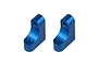 Two blue anodized aluminium RC servo mounts with threaded holes, shown against a plain white background.
