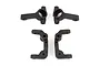 A set of four black plastic RC steering hubs and C-hubs from Team Associated, shown against a white background.