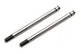 Two silver metal RC shock shafts with threaded ends and a groove at the top, isolated on a white background.