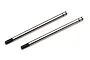 Two silver metal RC shock shafts with threaded ends and grooved tops, isolated on a white background.