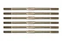 A set of six Factory Team titanium turnbuckles arranged horizontally against a white background.