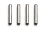 Four identical silver metal axle pins arranged in a row against a white background.