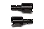 Two black metal differential outdrives for RC cars, shown from different angles against a white background.