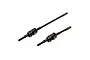 Two black metal Axial CVD axle driveshafts of different lengths isolated on a white background.