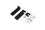 Pro Boat rudder set with dual water pickup components including black anodized aluminum parts, metal screws, brass bushings, and mounting hardware.