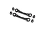 Two black aluminium front hinge pin braces and four small black plastic inserts on a white background.
