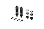 Two black ARRMA RC shock absorbers with springs, four mounting screws, and six plastic preload spacers on a white background.