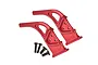 Two red anodized aluminium rear diffuser braces for RC cars by GPM Racing, shown with four included mounting screws on a white background.