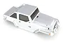 A silver painted RC crawler body shell for the HSP Pangolin, featuring a Jeep-style design with tinted windows and pre-cut mounting holes.
