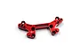 A red anodized aluminium rear shock tower for an RC car by Yeah Racing, featuring multiple mounting holes and a branded logo.