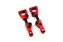Two red anodized aluminium RC suspension arm assemblies on a white background.