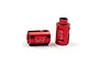 Two red anodized aluminium centre driveshaft cups for RC cars, featuring the Yeah Racing logo laser-etched on the side.