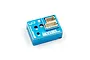 Yeah Racing Hackslider Mini blue aluminium RC drift gyro with two servo ports and adjustment dial on a white background.