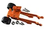 GPM Racing orange anodized aluminium wheelie bar with black rubber wheels and included mounting hardware on a white background.