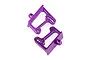 Two purple anodized aluminium adjustable wing mounts for an RC car, shown from an angled perspective against a white background.
