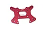 A red anodized aluminium front shock tower for an RC car, featuring multiple mounting holes and the GPM Racing logo.