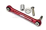GPM Racing red aluminium steering linkage with included metal hardware components on a white background.